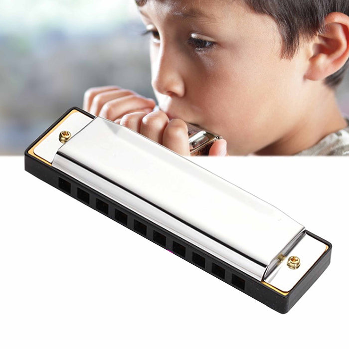 1 Harmonica 10 Holes Key of C Silver Blues Stainless Steel Beginners Pro NEW