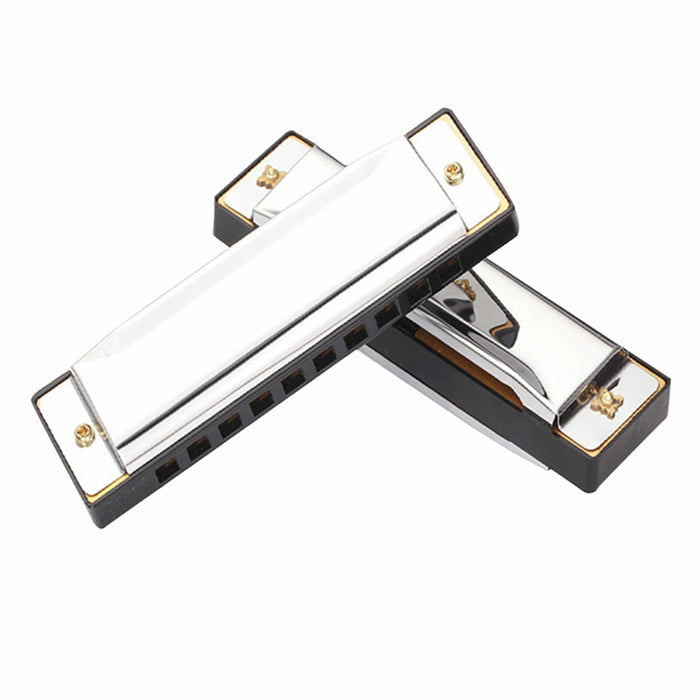 2 Pc Blues Harmonica Set 10 Holes Key of C Harp Metal Stainless Steel Silver Pro