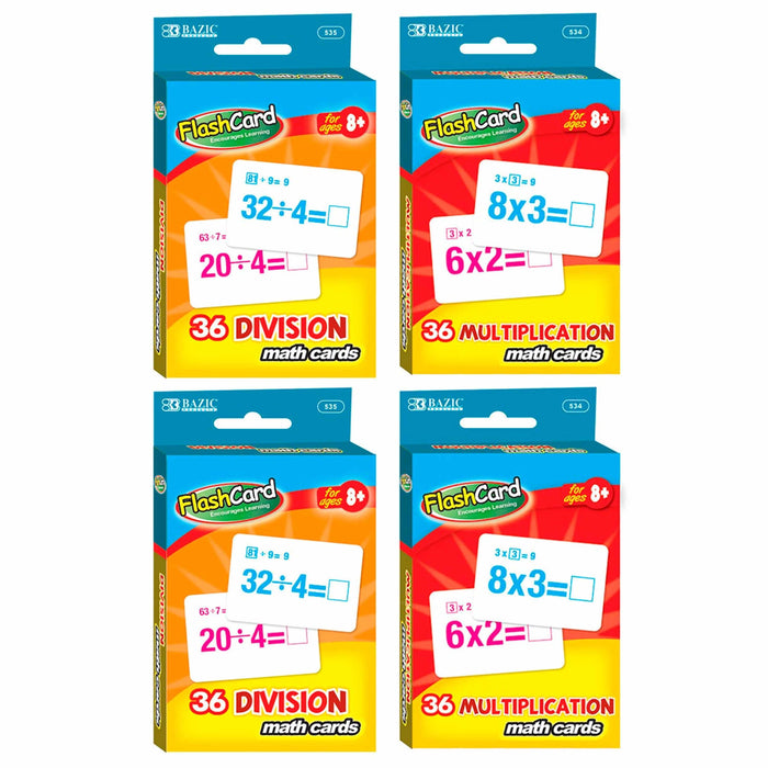 4 Packs Flash Cards Elementary Learning Educational Multiplication Division Math