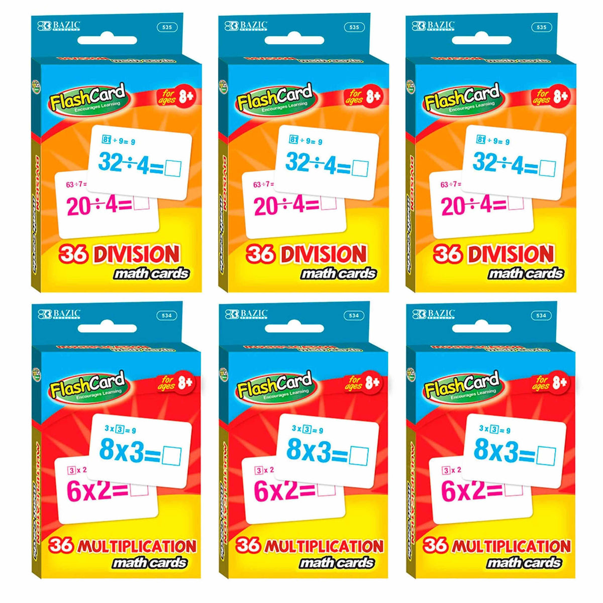 Bargain Math 6 Packs Flash Cards Math Learning Educational Multiplication Division ...