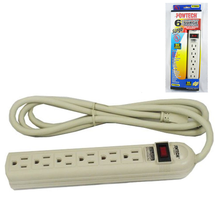 6 Outlet Power Strip With Surge Protection 6 ft Cord 6outlet 90 Joules New UL  !