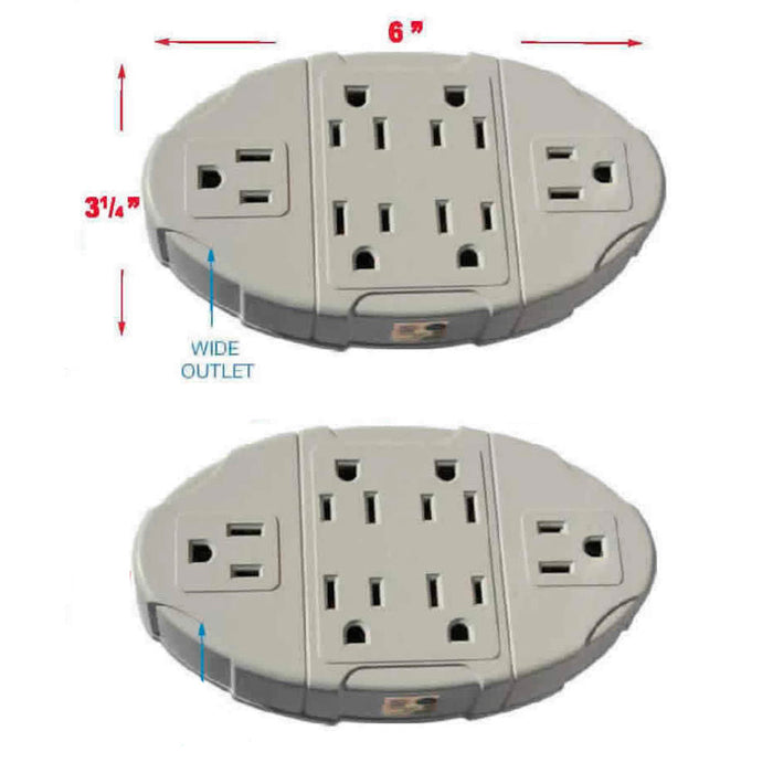 2 Pc Adapter Charging Station Plugs 6 Outlet Power Strip Wall Tap Socket Wide