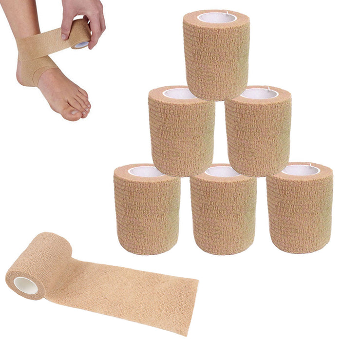 6Pc Self Adhering Bandages Stretch Wrap Sports Tape Support 3in x 2yd First Aid