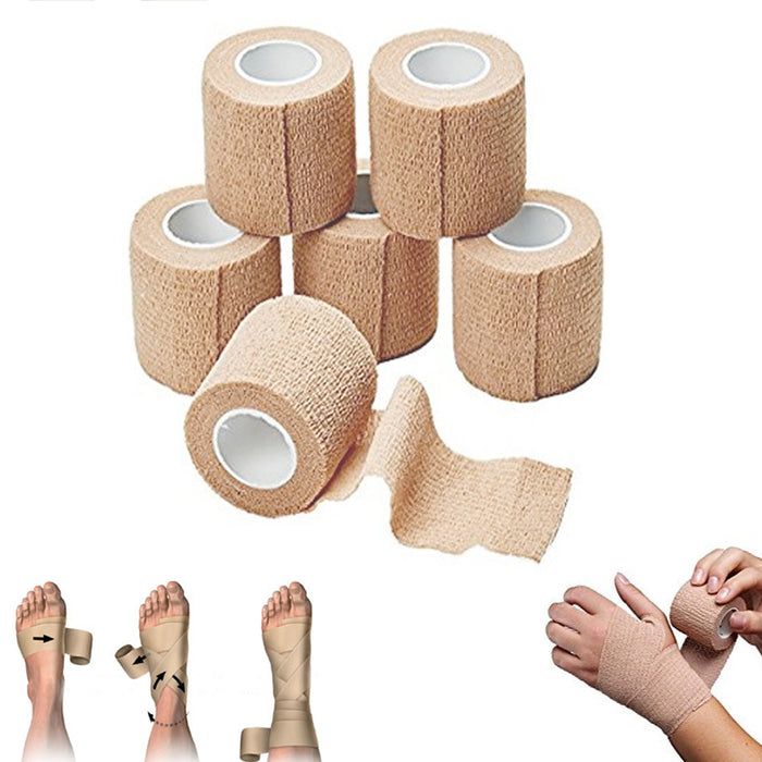 6Pc Self Adhering Bandages Stretch Wrap Sports Tape Support 3in x 2yd First Aid