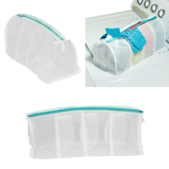 2 X Laundry Mesh Wash Bags 4 Compartment Net Delicate Bra Panties Lingerie Socks