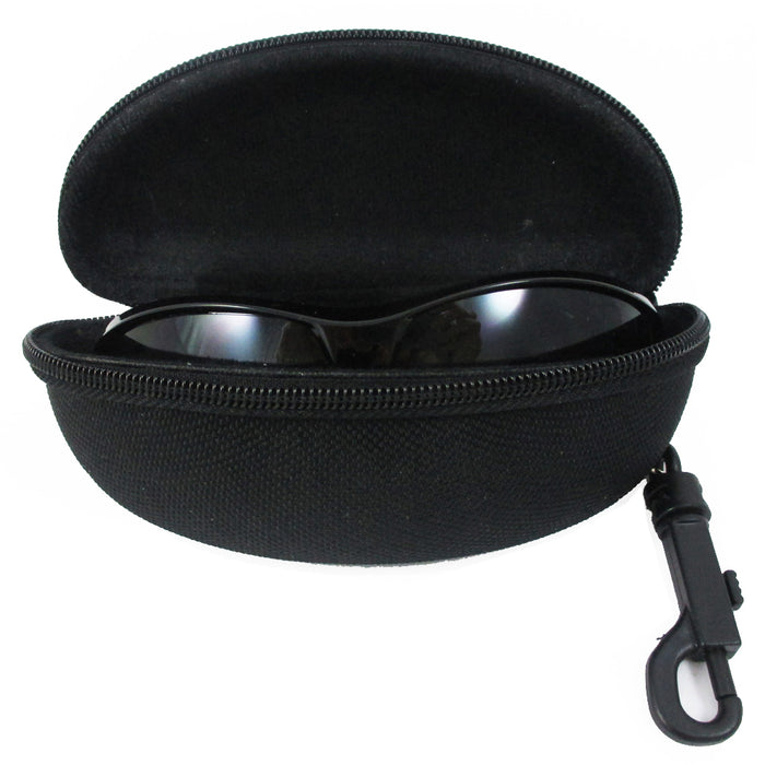 Black Glasses Case Nylon Protective Semi Hard Sunglasses Zipper Closure and Hook