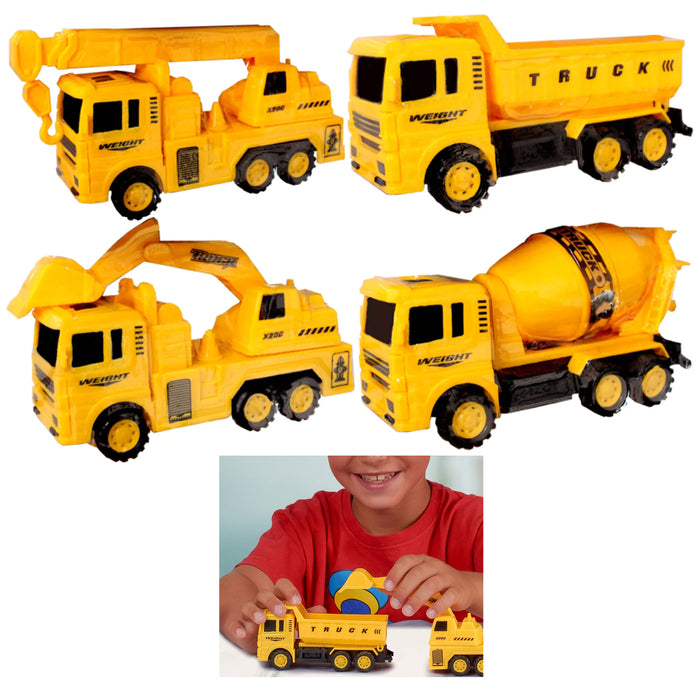 4 X Toy Truck Construction Tractor Car Pull Back Friction Model Vehicle Kid Gift