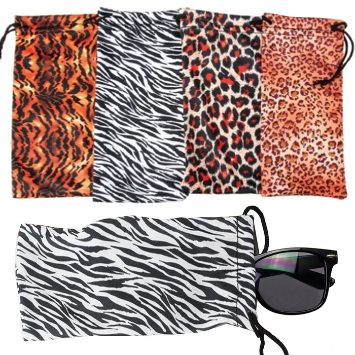 4 Pc Animal Print Glasses Sunglasses Case Drawstring Pouch Bag Eyewear Holder
