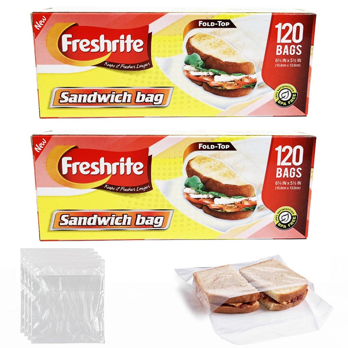 240 Ct Fold Top Sandwich Bags Poly Baggies Lunch Snacks School Food Storage Pack
