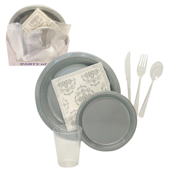 12 P Disposable Set Dinner Wedding Party Plastic Plate Fork Knife Napkin Glasses