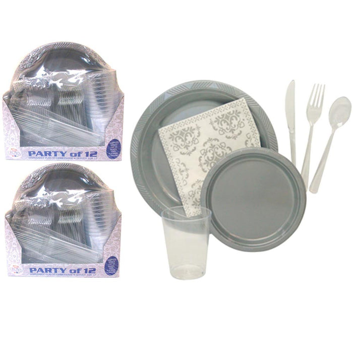 24 Wedding Disposable Plastic Plates Dinner Silverware Salad Cutlery Bulk Party