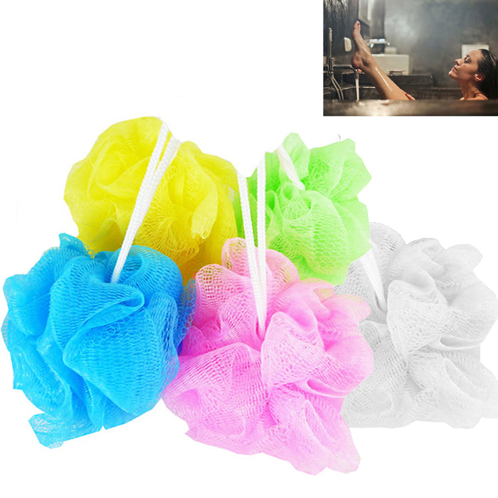 3 Shower Sponge Loofah Bath Scrub Pouf Mesh Brush Ball Exfoliating Body Scrubber