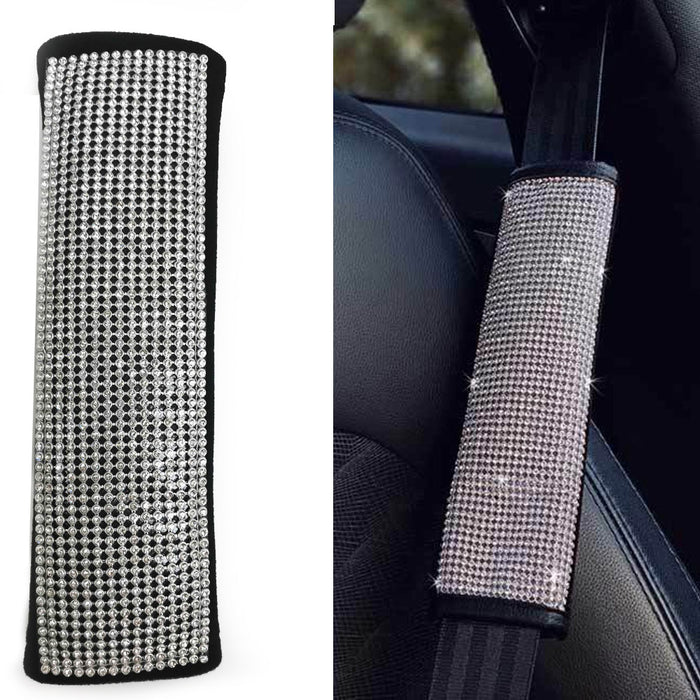 Crystal Silver Seat Belt Shoulder Pad Bling Car Cover Interior Cushion Accessory