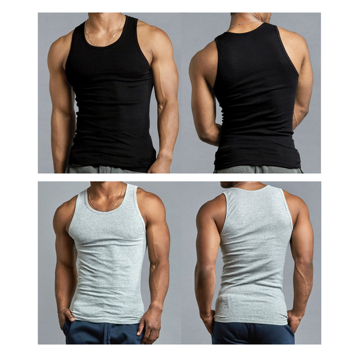6 Pc Mens Tank Tops A-Shirt 100% Cotton Ribbed Undershirt Black Gray M
