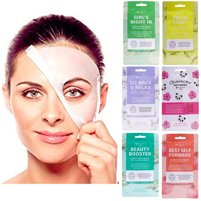 6 Pc Set Sheet Fresh Facial Masks Cleansing Nu-Pore Skin Care Assorted Essences