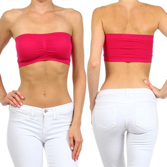Women Strapless Bra Bandeau Tube Crop Top Sports Bra Yoga Shirt Pink Raspberry