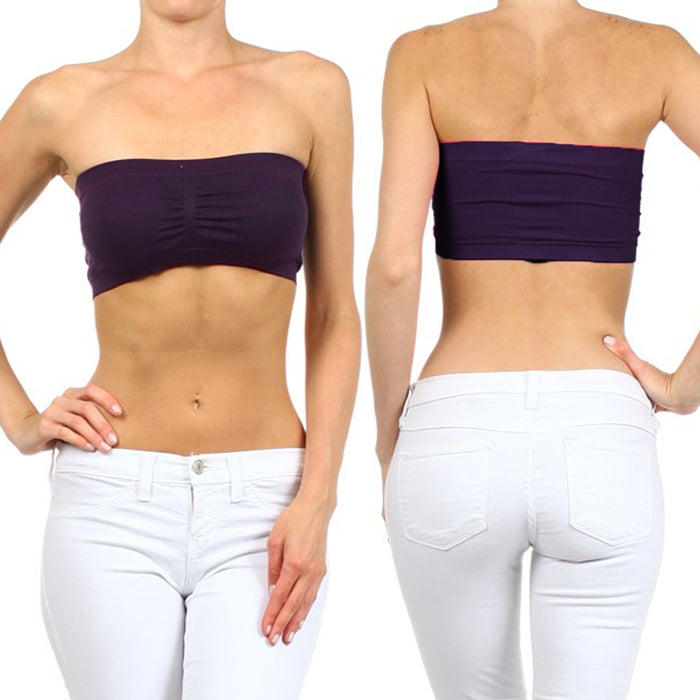 Womens Strapless Padded Bra Bandeau Tube Crop Top Removable Pads