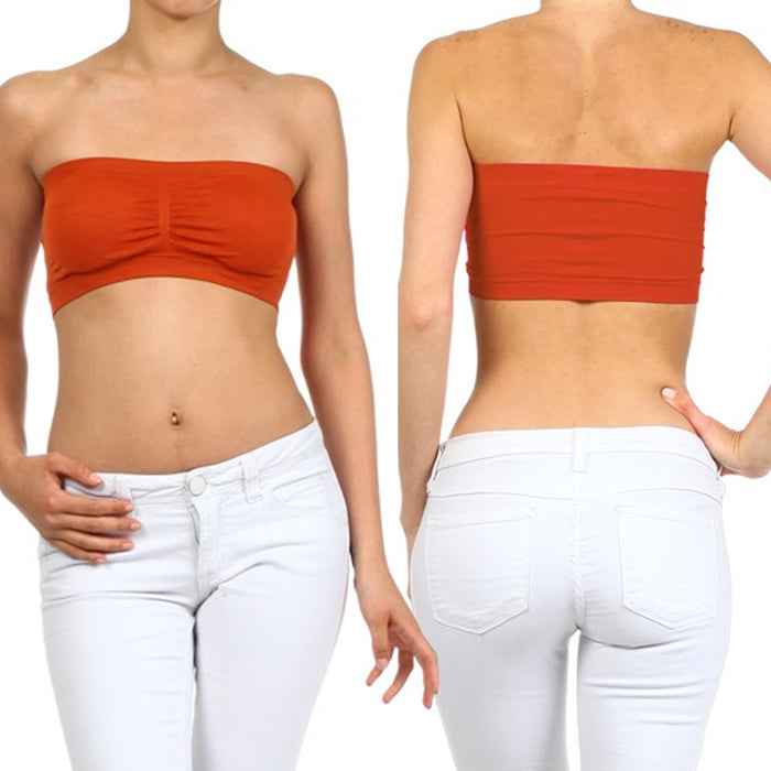 1 Womens Strapless Padded Bandeau Tube Crop Top Bra Removable Pads Rust Color