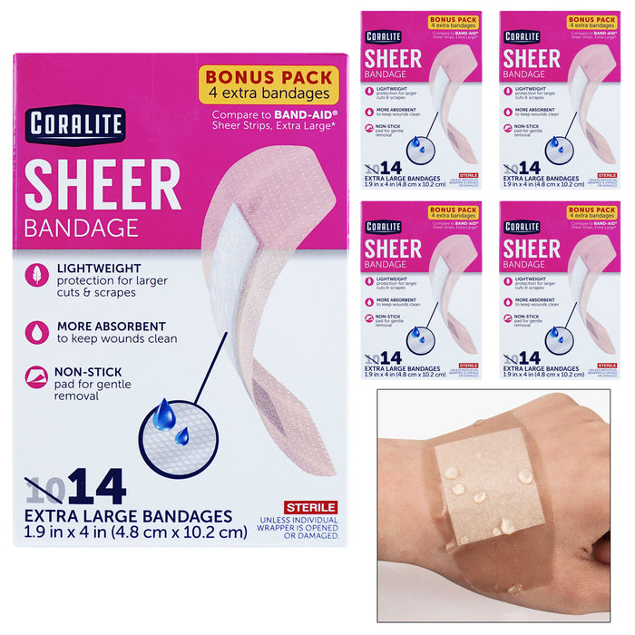 70 Ct Sheer Adhesive Bandages 4" Extra Large Flexible Wound Dressing Sterile Pad