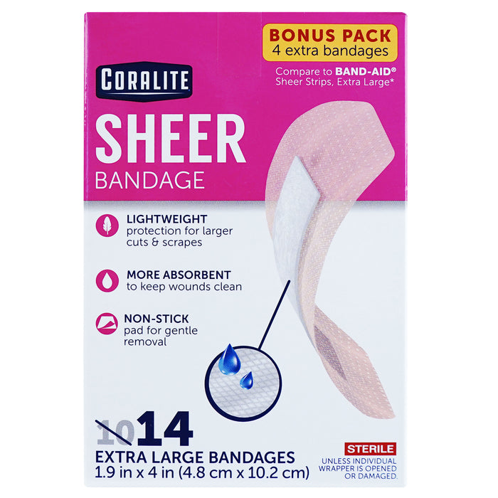 140 Extra Large Sheer Adhesive Bandages 4" Flexible Sterile Pad Wound Dressing