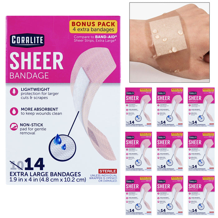 140 Extra Large Sheer Adhesive Bandages 4" Flexible Sterile Pad Wound Dressing