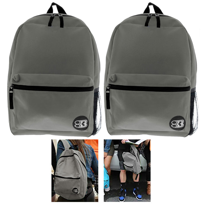 2 Large Backpack School Book Bag Hiking Camping Travel Sports Back Pack Gray 16"