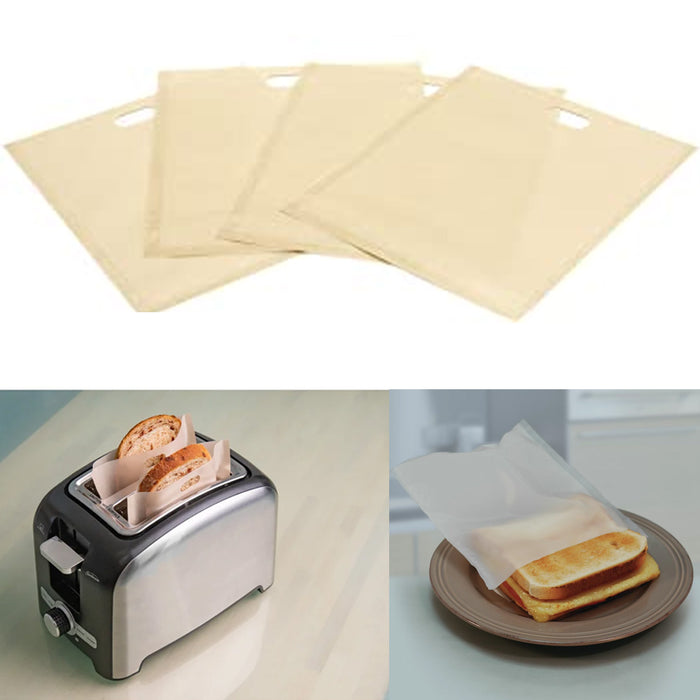 AllTopBargains 4X Reusable Toaster Bags Non Stick Heat-Resistant Grilled Sandwich Toast Pockets, Size: 4XL, Clear