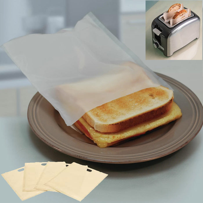 AllTopBargains 4X Reusable Toaster Bags Non Stick Heat-Resistant Grilled Sandwich Toast Pockets, Size: 4XL, Clear