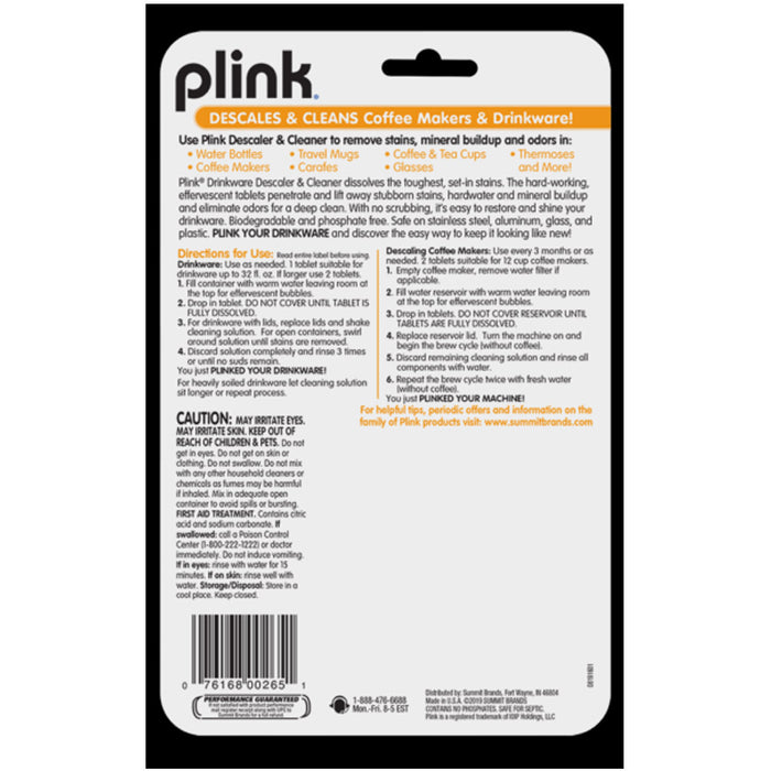 5X Plink Drinkware Descaler Tablets Cleaner Dissolve Tabs Descaling Coffee Maker