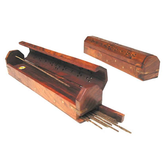 1 Pc Wood Incense Burner Holder Box Ash Catcher Sticks 12" Design Burning Joss