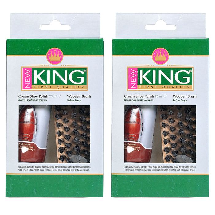 2 Sets Shoe Shine Boot Polish Kit Wooden Brush Leather Cream 75mL Finish Brown