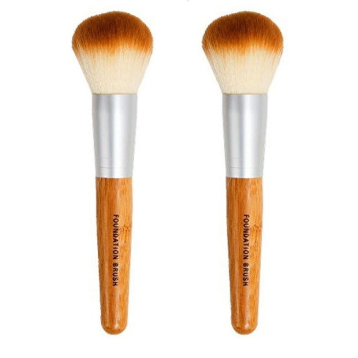 2 Brush Bamboo Face Base Liquid Foundation Cosmetic Makeup Blush Loose Powder