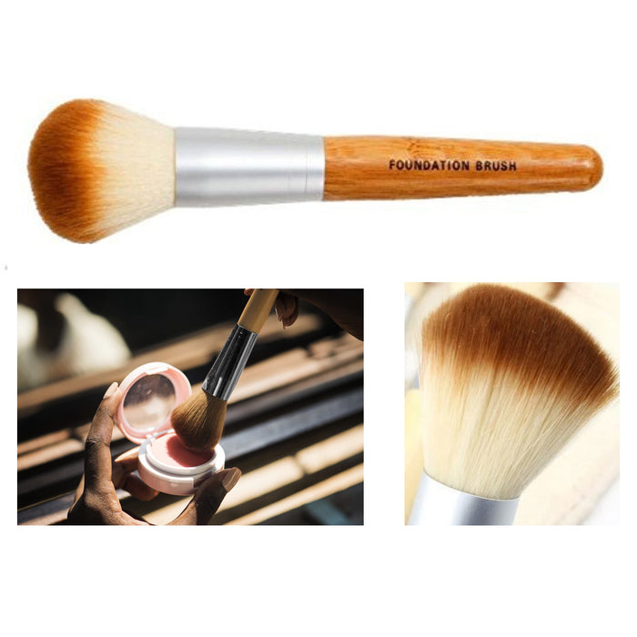 2 Brush Bamboo Face Base Liquid Foundation Cosmetic Makeup Blush Loose Powder
