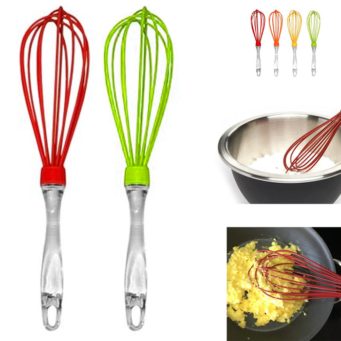 2 Pc Silicone Coated Whisk Egg Beater Non Scratch Sturdy Blender Balloon Kitchen