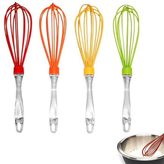 4 Pk Silicone Coated Whisk Cooking Utensil Egg Beater Non Scratch Sturdy Blender