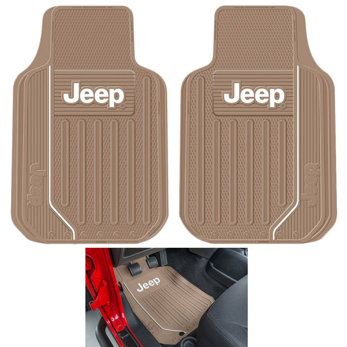 2 Pc Tan Jeep Floor Mats Car All Weather Rubber Heavy Duty Protection Auto Van