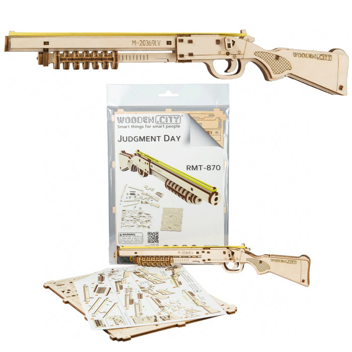 Wooden Shotgun Rubber Band Gun Pistol Mechanical Small 3D Model Wood Puzzle DIY