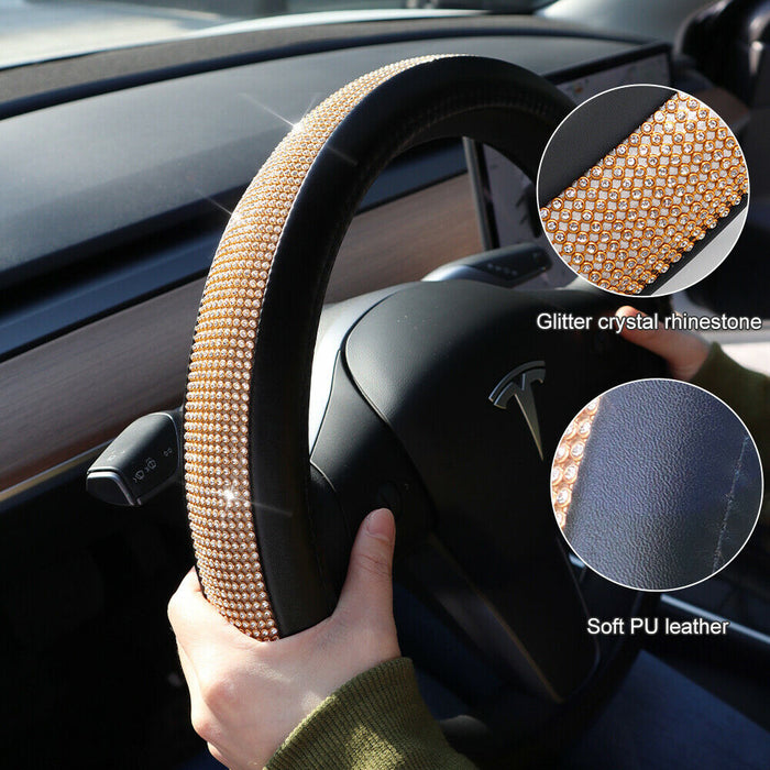Bling Steering Wheel Cover Gold Crystal Diamond Leather Car SUV Wheel —  AllTopBargains