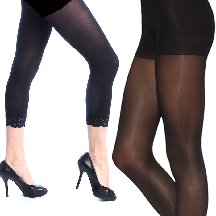 Women's Solid Plain Capri Cotton Leggings Lace Hem Trim Skinny Pants S M L