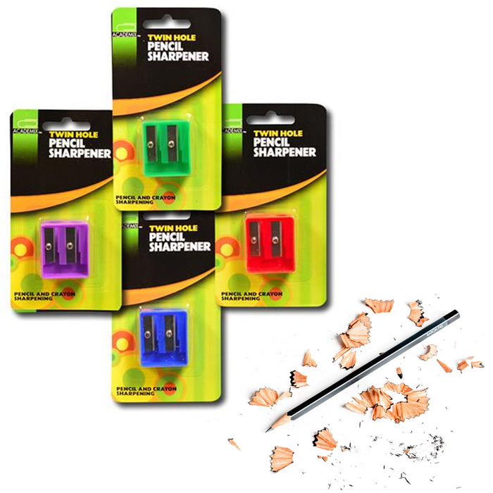 6 Pack Pencil Sharpener Two Holes Art School Twin School Supplies Assorted Color