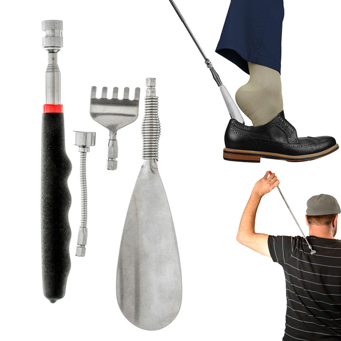 3-in-1 Telescopic 25" Multi Back Scratcher Shoe Horn Magnetic Pick Up Tool Set
