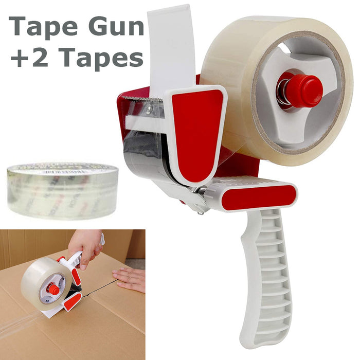 Heavy Duty Tape Gun Dispenser Packing Shipping Grip Sealing Roll Cutter 2 Rolls