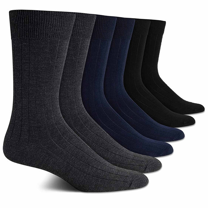 12 Pairs Mens Dress Socks Fashion Casual Crew Multi Color Cotton Ribbed 10-13
