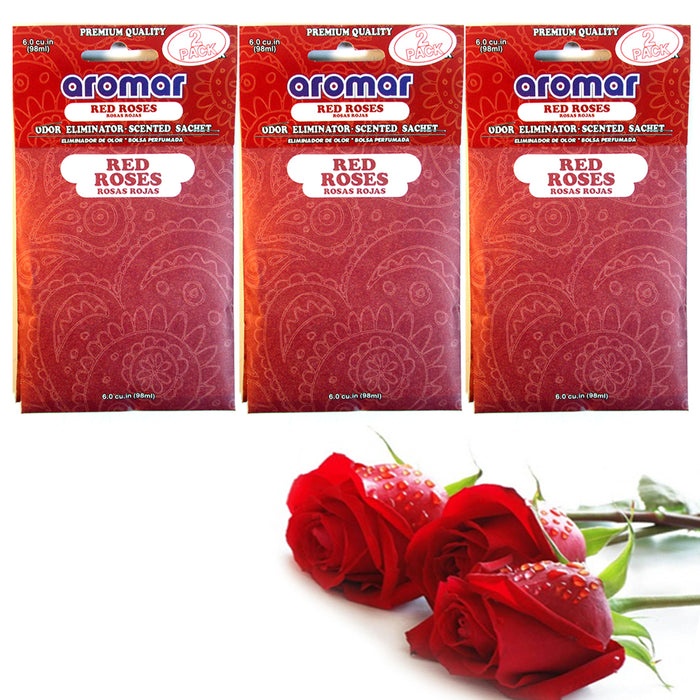 6 Red Rose Scented Aroma Sachet Drawer Bag Large Fresh Scent Air Freshener Pouch