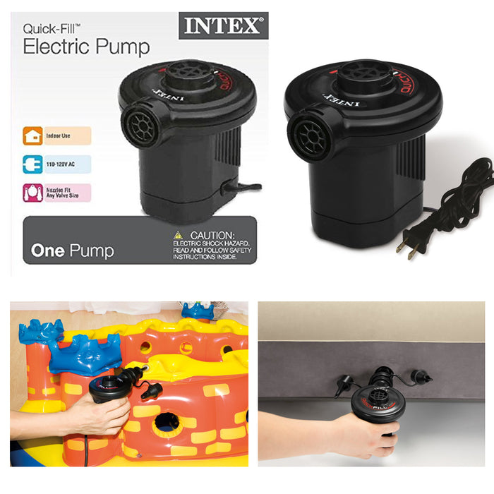 Intex Electric Pump Air Inflator Deflate 3 Nozzles Bed Mattress Toy 110 120V AC