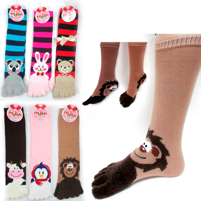 12 Pairs Toe Socks Calf Length Funny Feet Animal Womens Striped Toe Socks Toesox