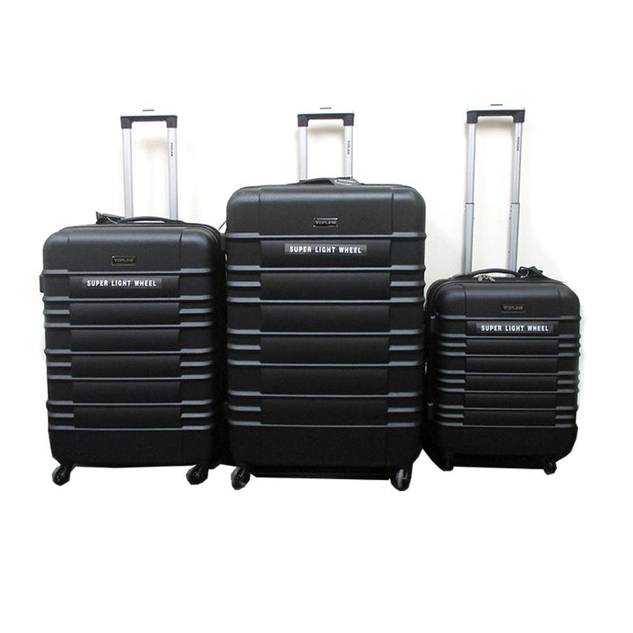 3 Pc Spinner Luggage Set Rolling Hard Suitcase Expandable Lightweight Travel Blk