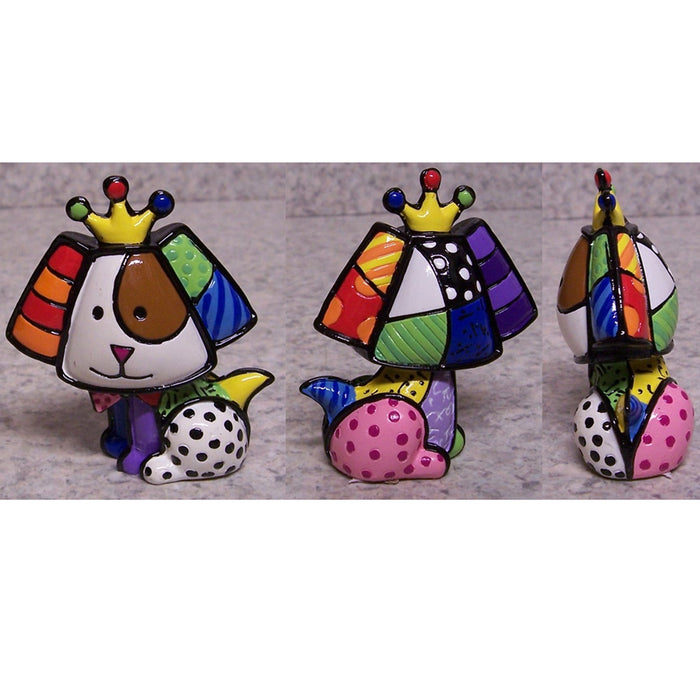 1 X Romero Britto Mini Dog Crown Royalty Ceramic Sculpture Colorful Figurine Art