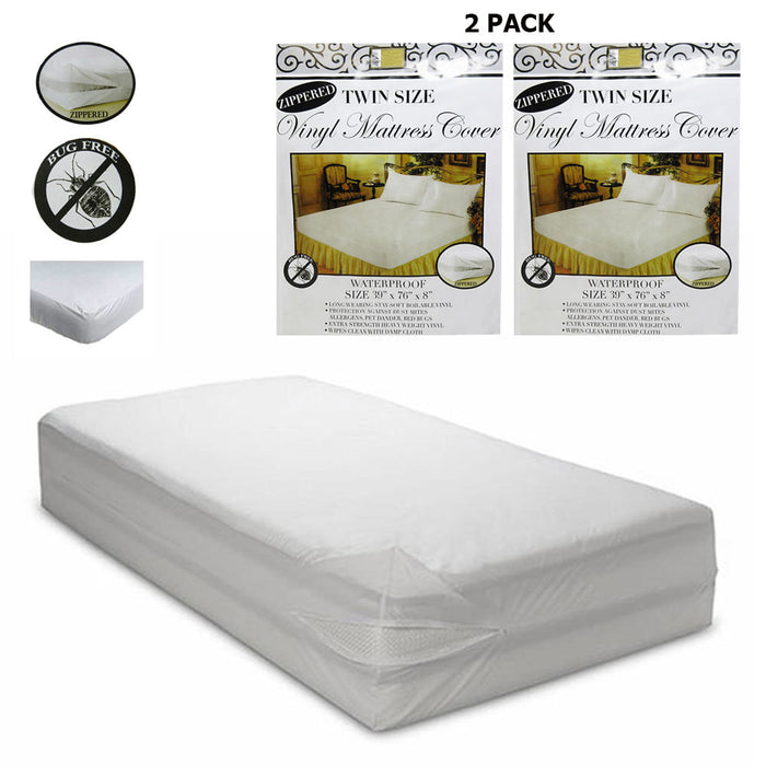 2X Twin Size Bed Mattress Cover Zipper Plastic Waterproof Bed Bug Protector Mite