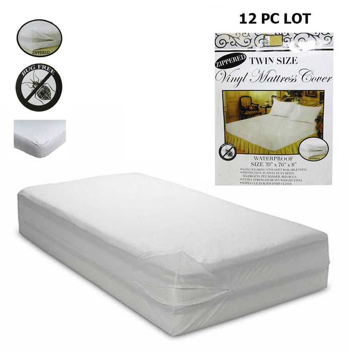 Lot of 12 Twin Mattress Cover Vinyl Zippered Waterproof Bed Bug Dust Protector